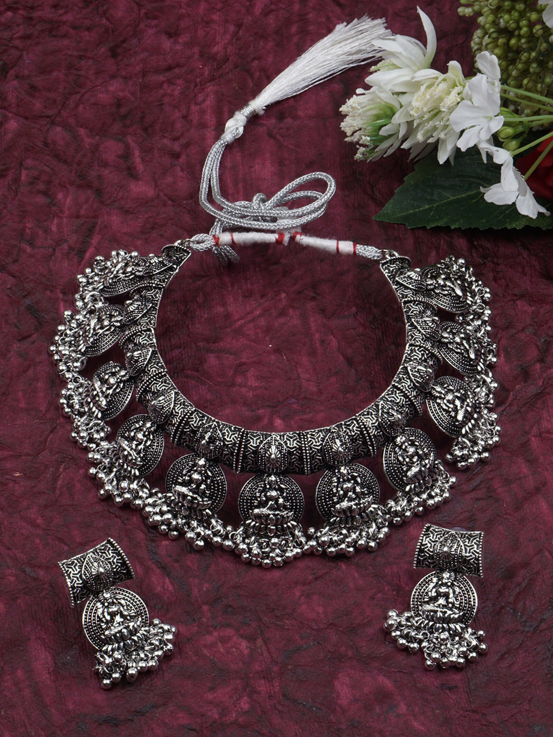 

Matushri Art Silver-Plated Oxidised Traditional Choker Jewellery Set
