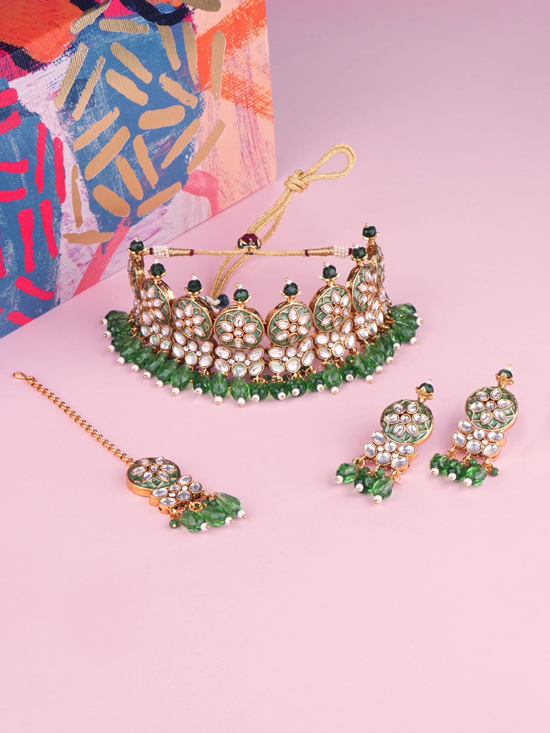 

Matushri Art Gold-Plated Kundan Choker Jewellery Set