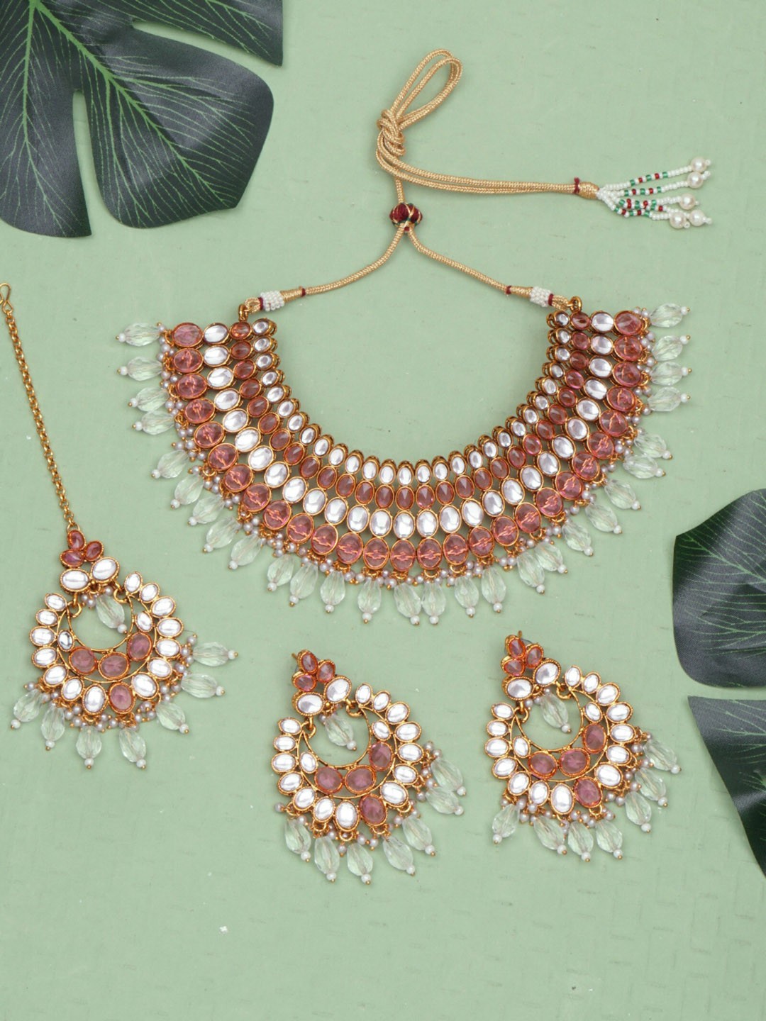 

Matushri Art Kundan Choker Necklace Set, Green