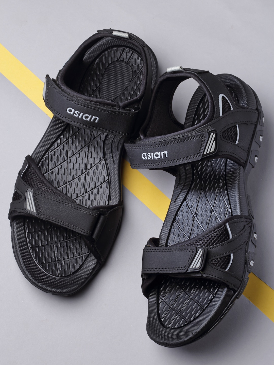 

ASIAN Men Prestige-59 Textured Sports Sandals, Black