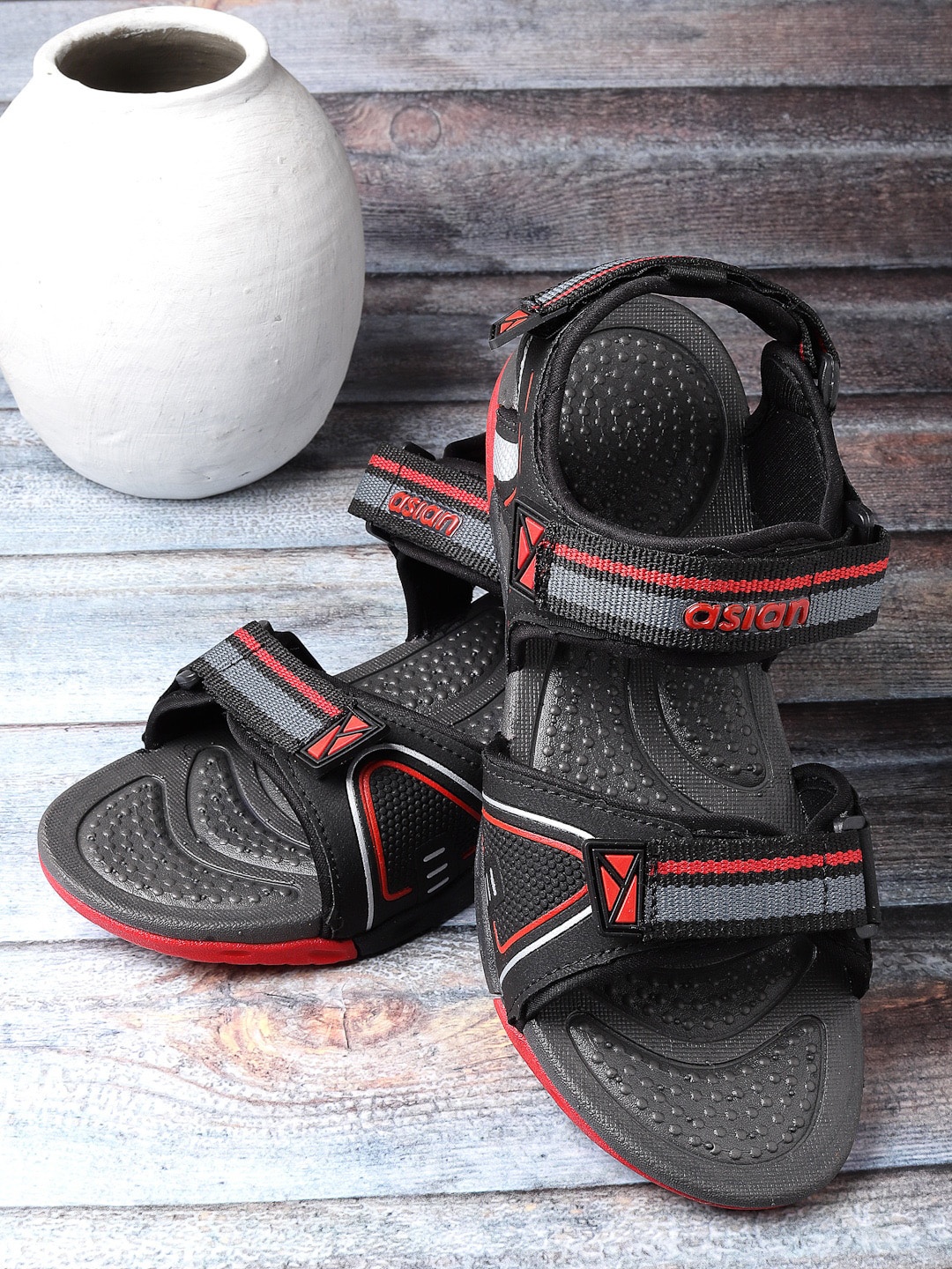 

ASIAN Men Prestige-56 Textured Sports Sandals, Black