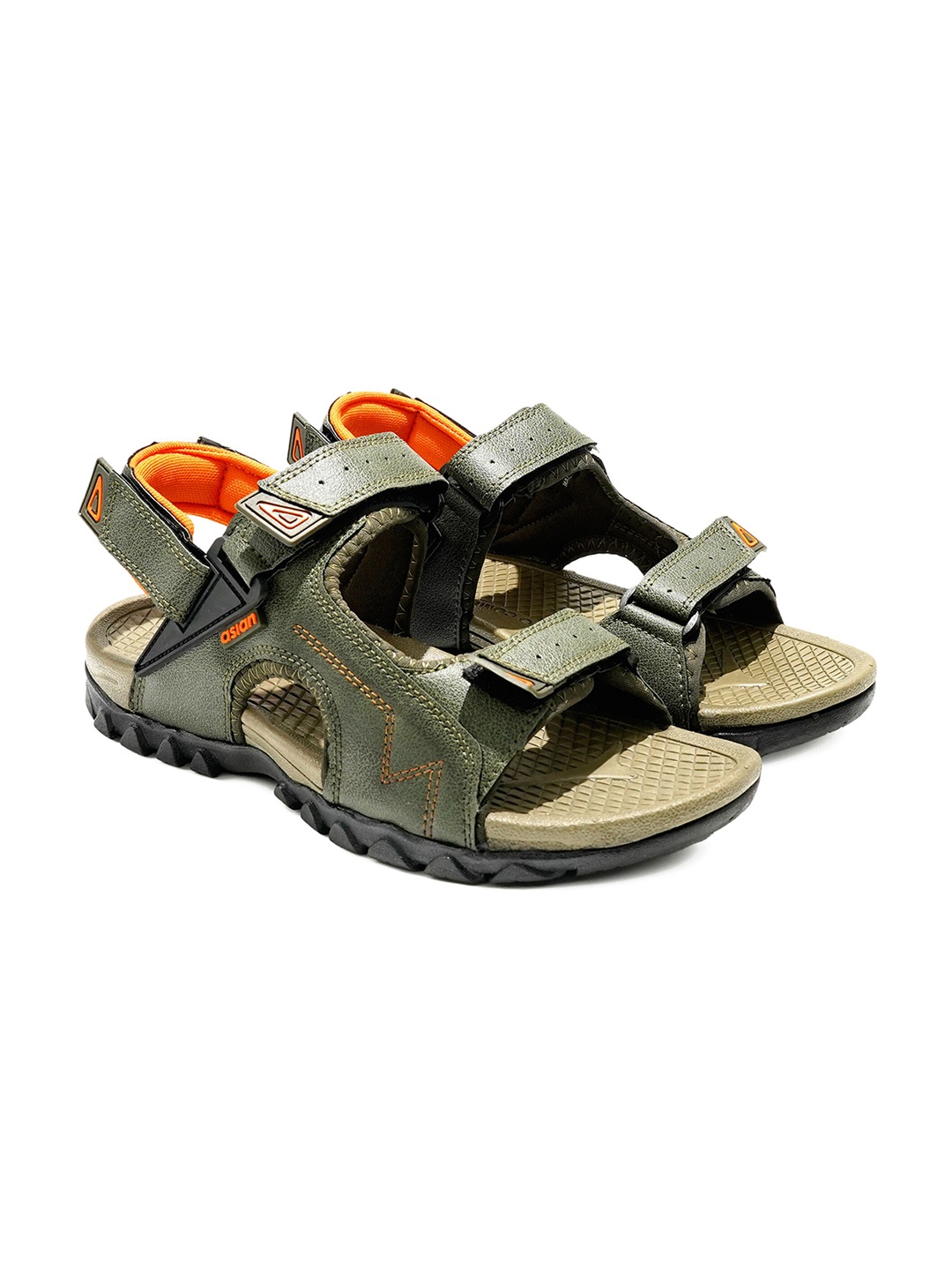 

ASIAN Men Vintage-03 Textured Sports Sandals, Olive