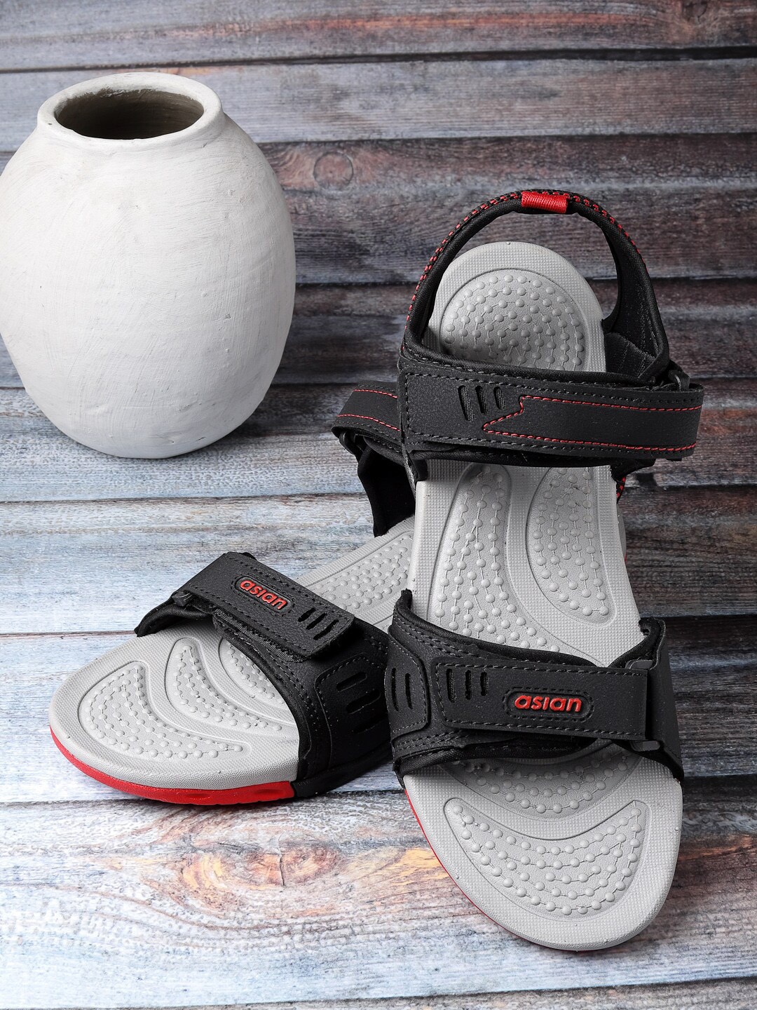 

ASIAN Men Prestige-55 Textured Sports Sandals, Black