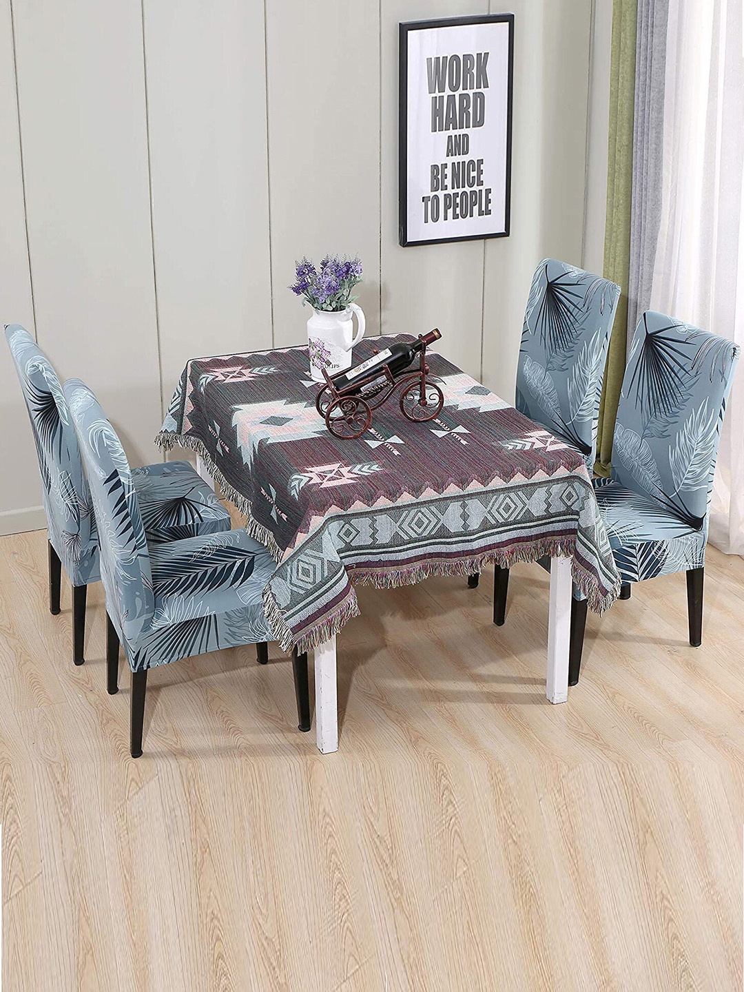 

HOUSE OF QUIRK Grey & White 6 Pieces Printed Dining Chair Covers