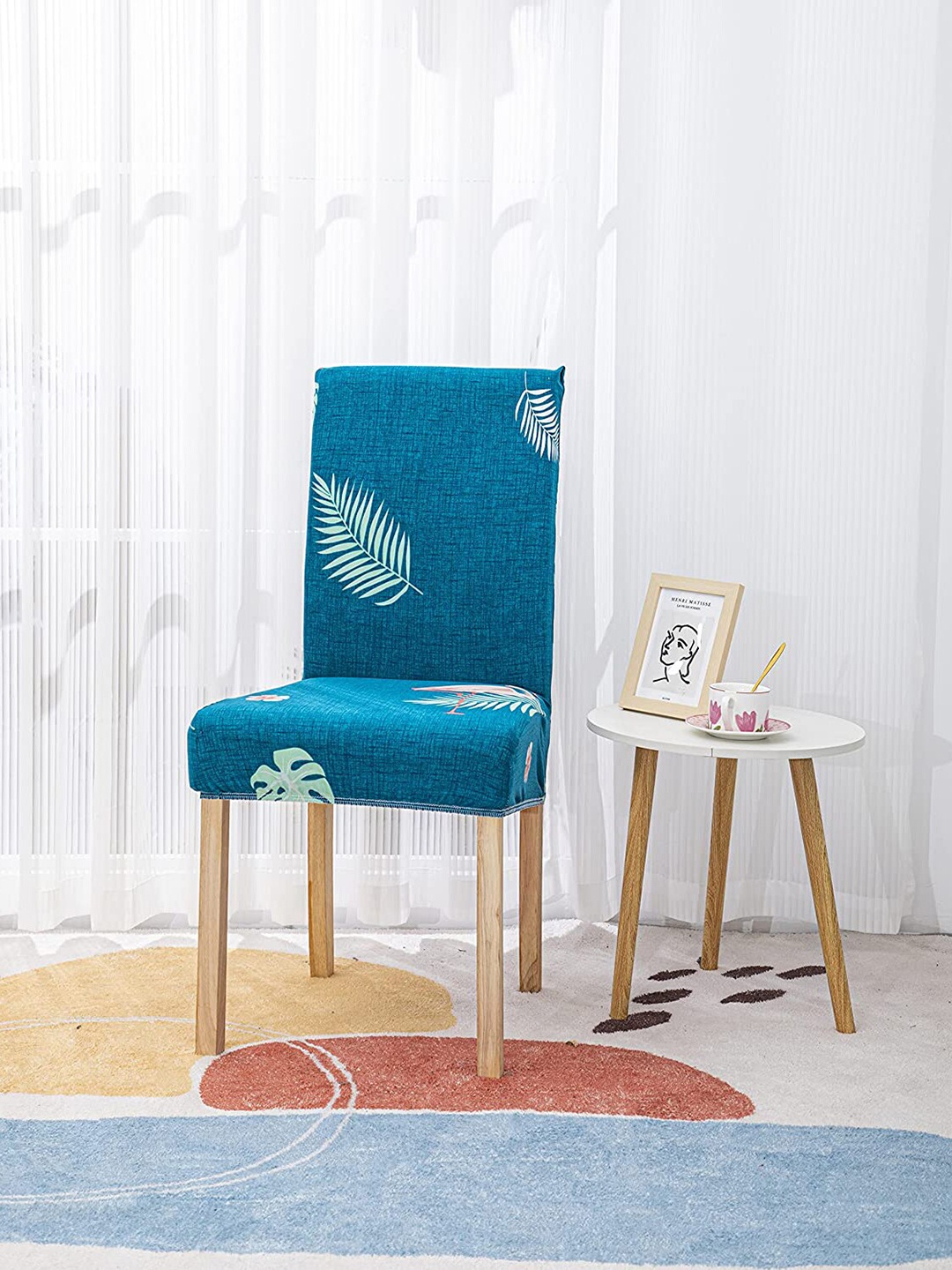 

HOUSE OF QUIRK Teal Green 4 Pieces Printed Removable Stretchable Chair Cover