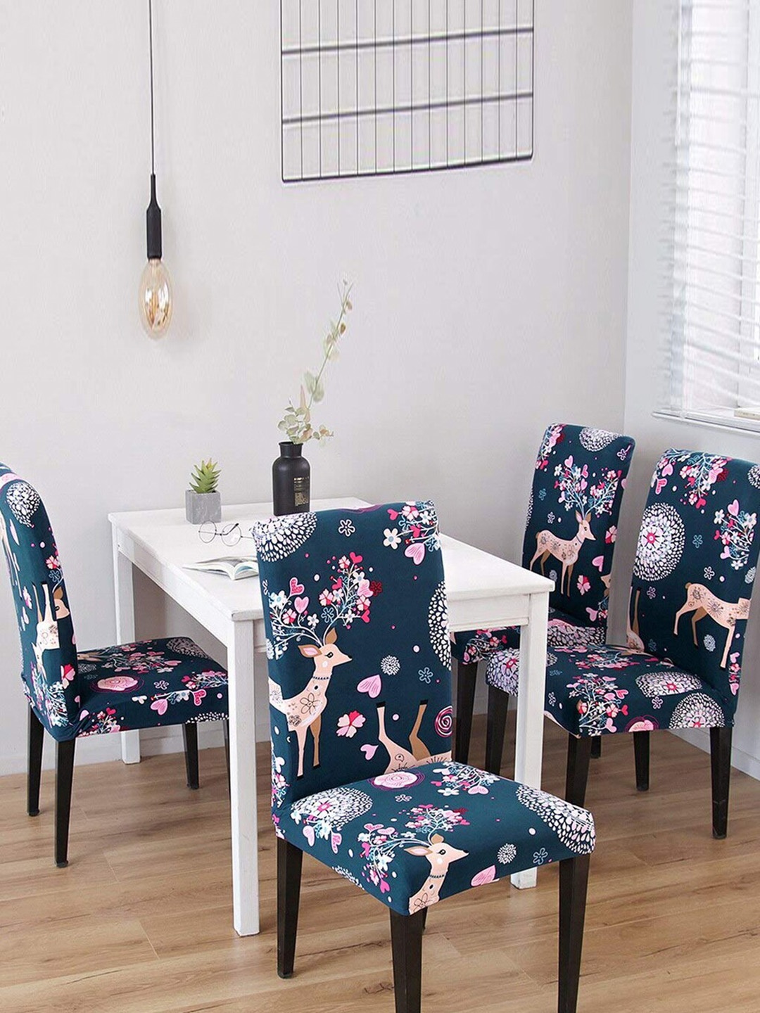 

HOUSE OF QUIRK Blue & White 2 Pieces Printed Removable Stretchable Chair Covers