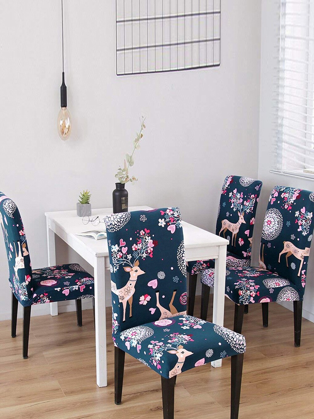 

HOUSE OF QUIRK Blue &White 6 Pieces Printed Removable Stretchable Chair Covers