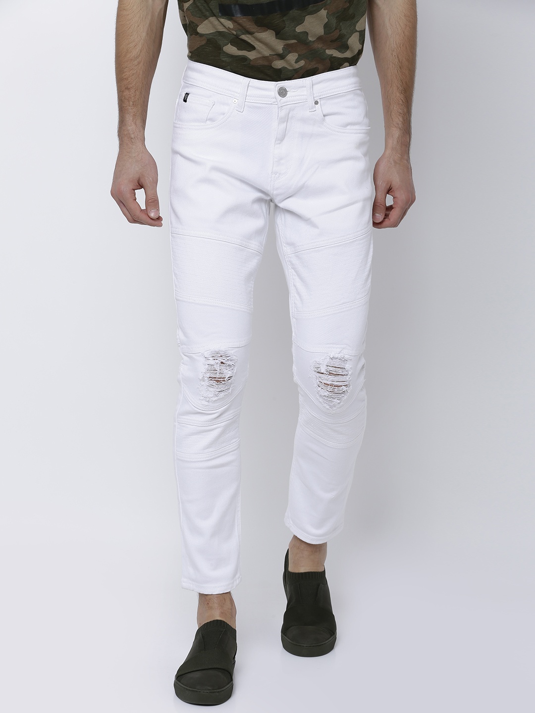 

LOCOMOTIVE Men White Tapered Fit Mid-Rise Mildly Distressed Stretchable Jeans