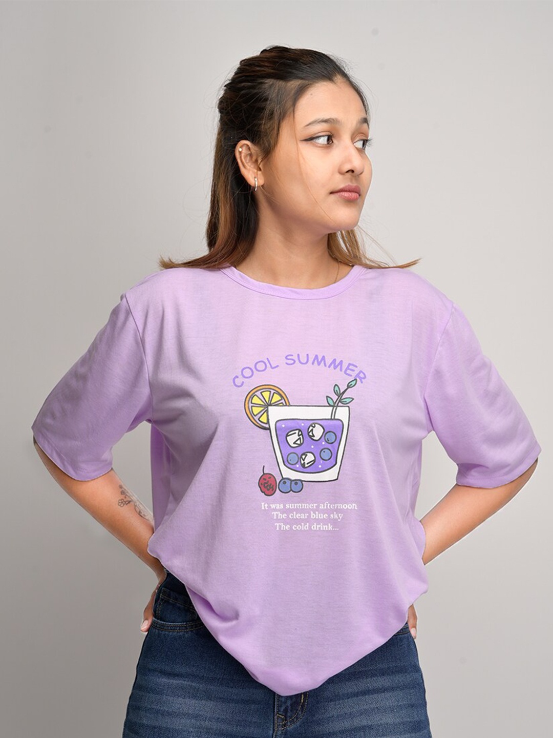 

Street Style Store Graphic Printed Drop-Shoulder Sleeves Oversized T-shirt, Lavender