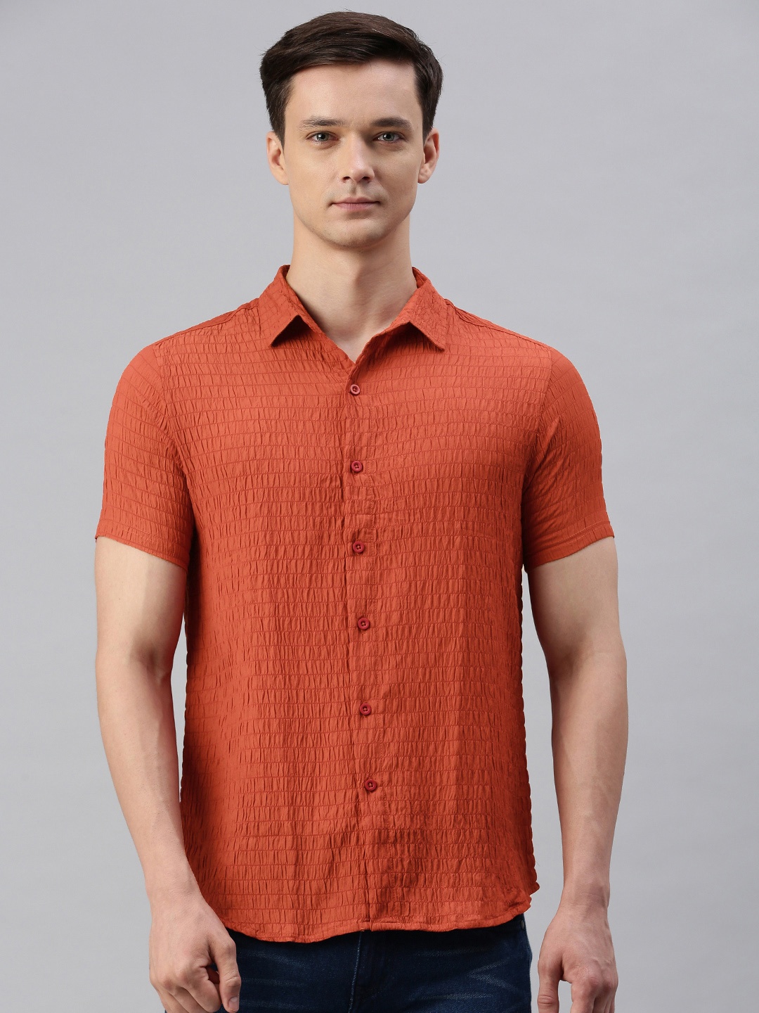 

Campus Sutra Self Design Classic Fit Opaque Casual Shirt, Red