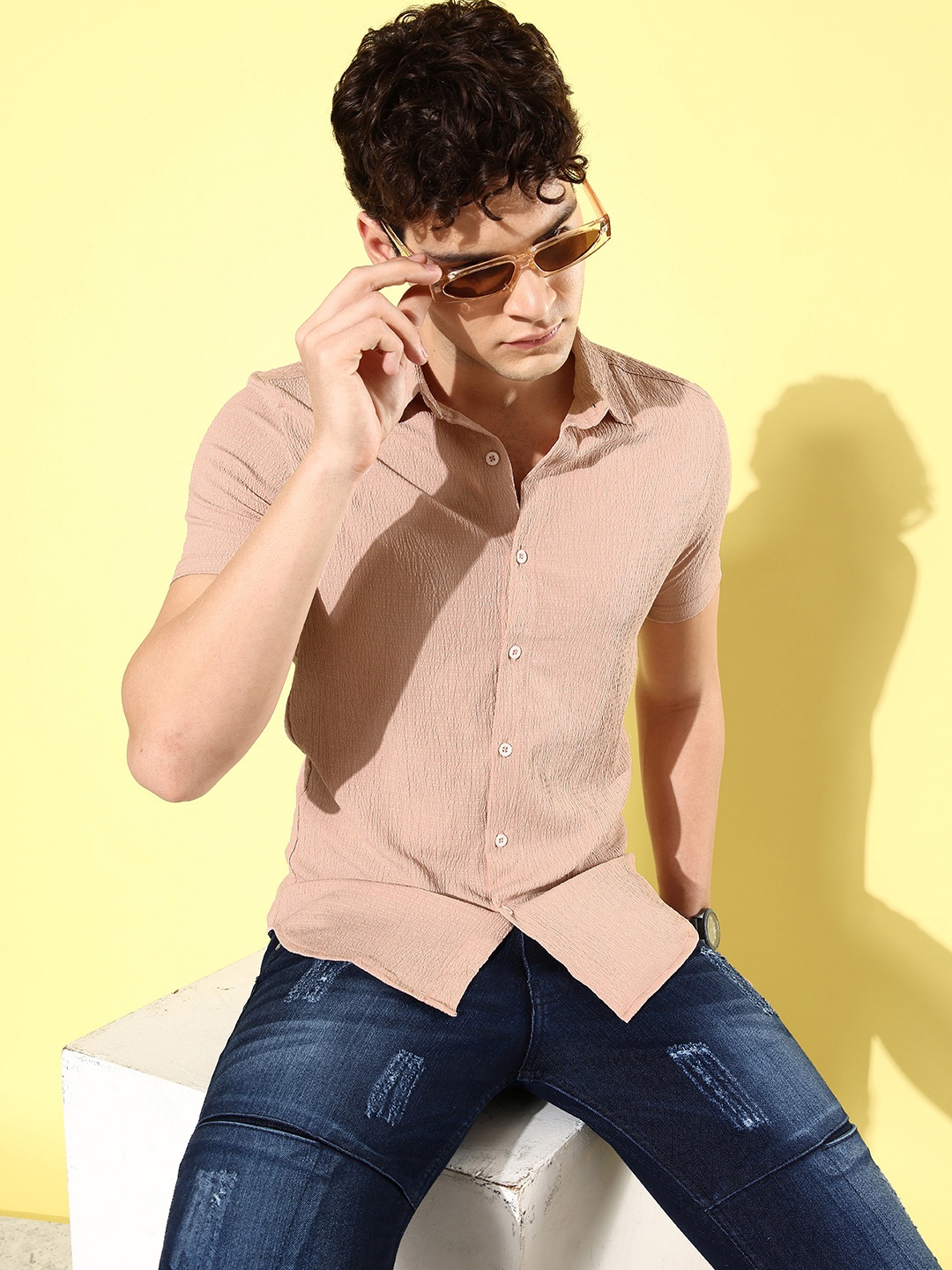 

CS LIFE Self Design Opaque Casual Shirt, Peach