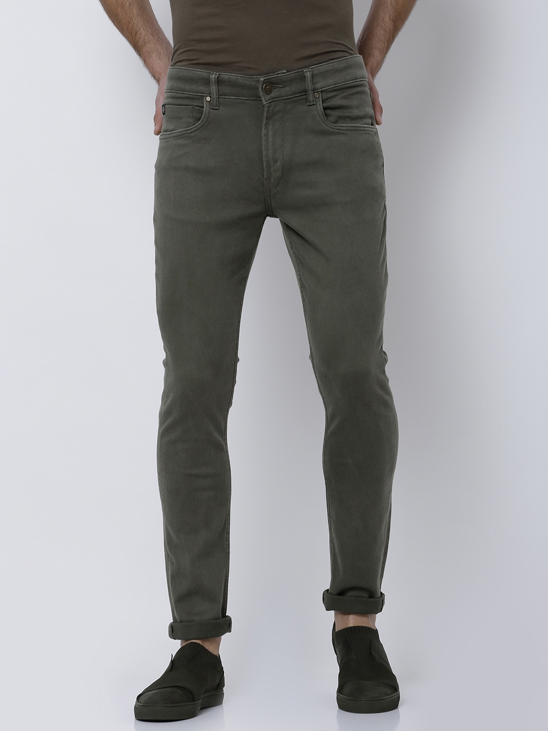 

LOCOMOTIVE Men Olive Green Slim Fit Mid-Rise Clean Look Stretchable Jeans