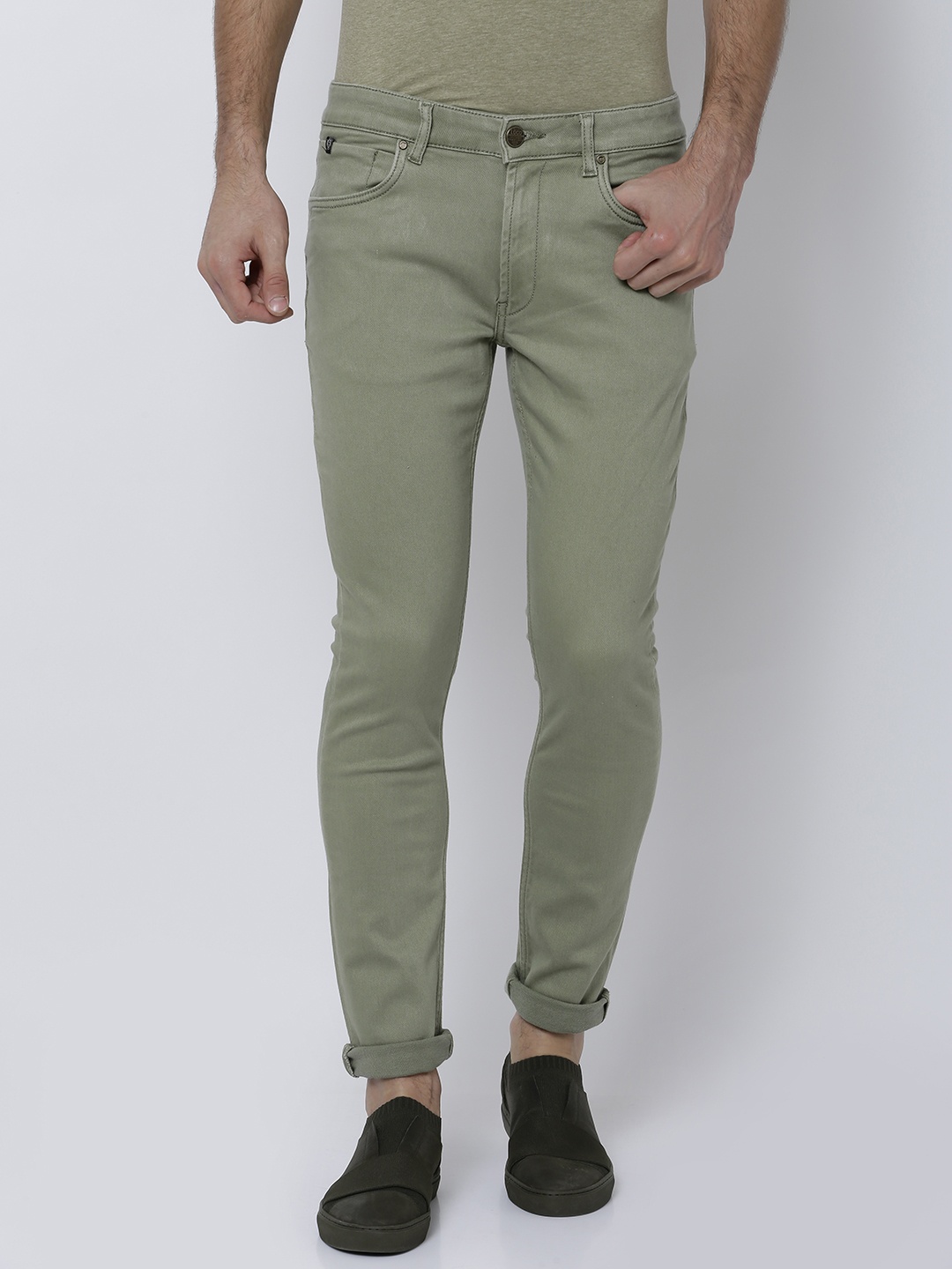 

LOCOMOTIVE Men Olive Green Tapered Fit Mid-Rise Clean Look Stretchable Jeans