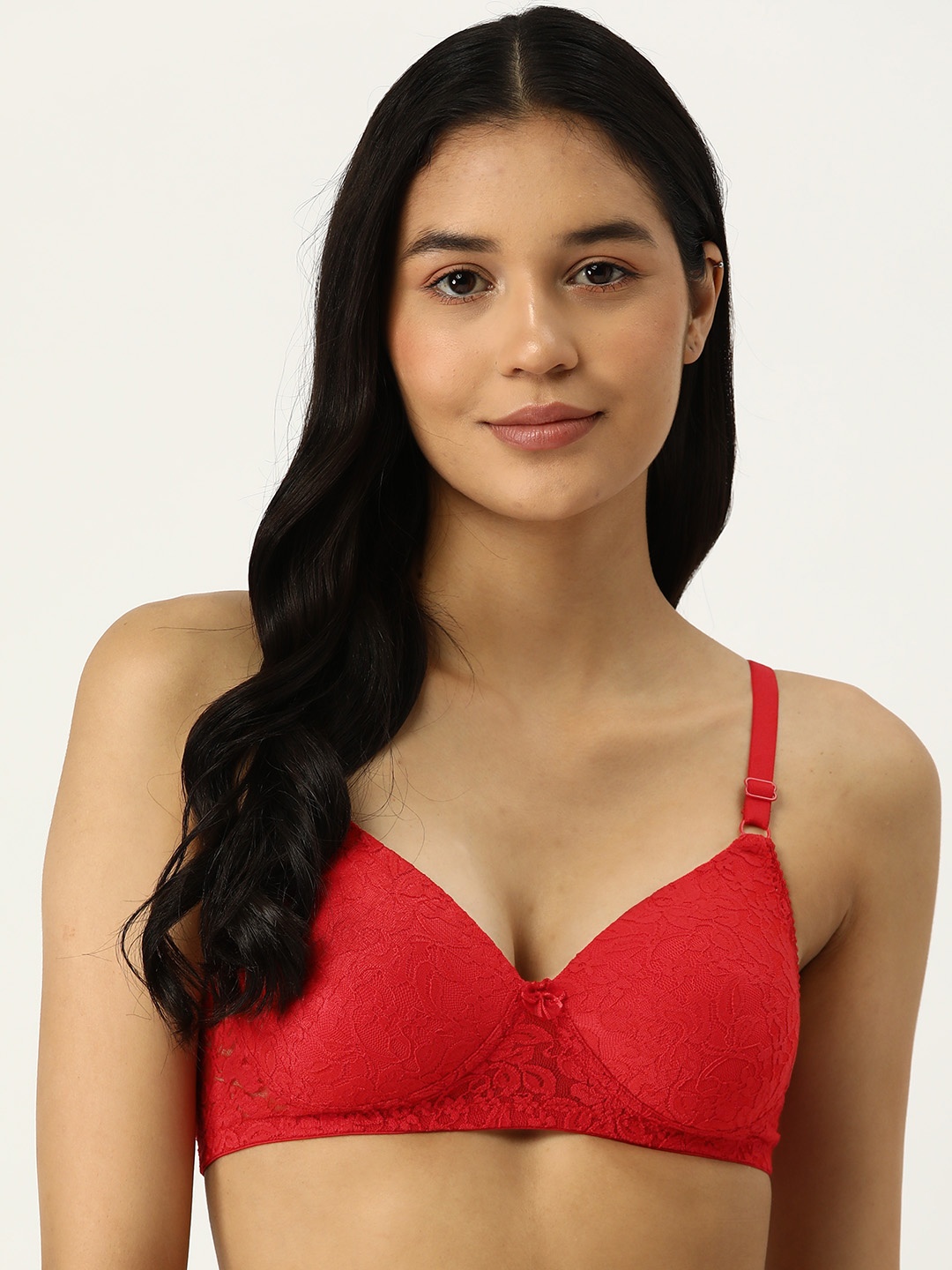 

AMOSIO Floral Full Coverage Lightly Padded T-shirt Bra, Red