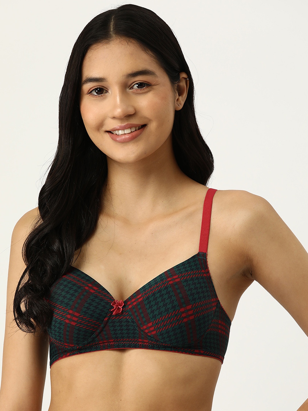 

AMOSIO Checked Full Coverage Lightly Padded T-shirt Bra, Teal