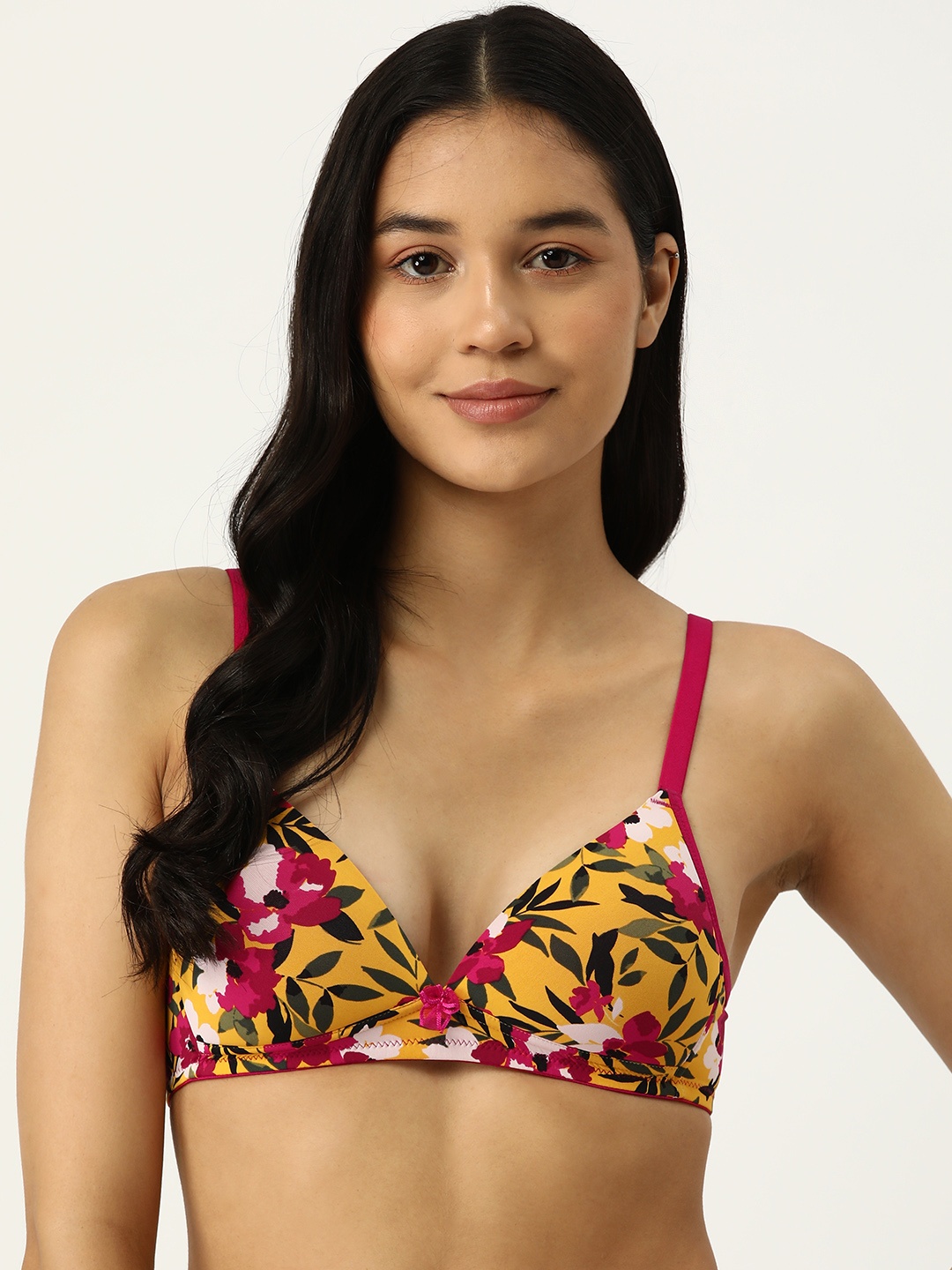 

AMOSIO Floral Full Coverage Lightly Padded T-shirt Bra, Yellow