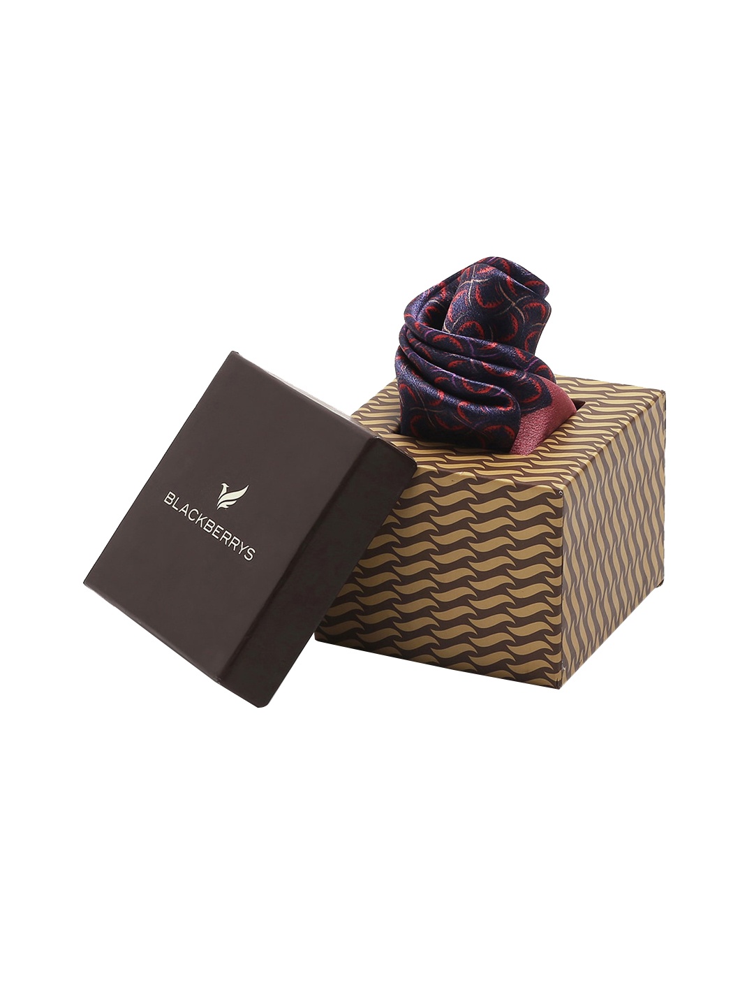

Blackberrys Men Printed Silk Pocket Square, Navy blue