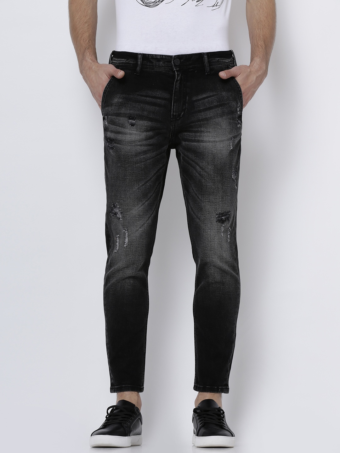 

LOCOMOTIVE Men Black Slim Fit Mid-Rise Mildly Distressed Stretchable Jeans