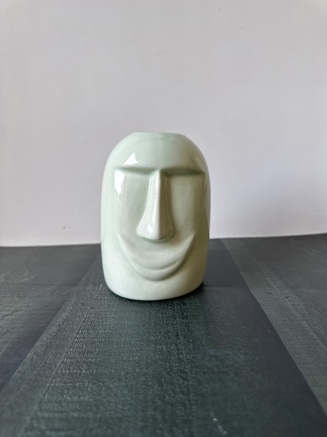 

CasaTrunk Mint-Green Face Shaped Ceramic Vase