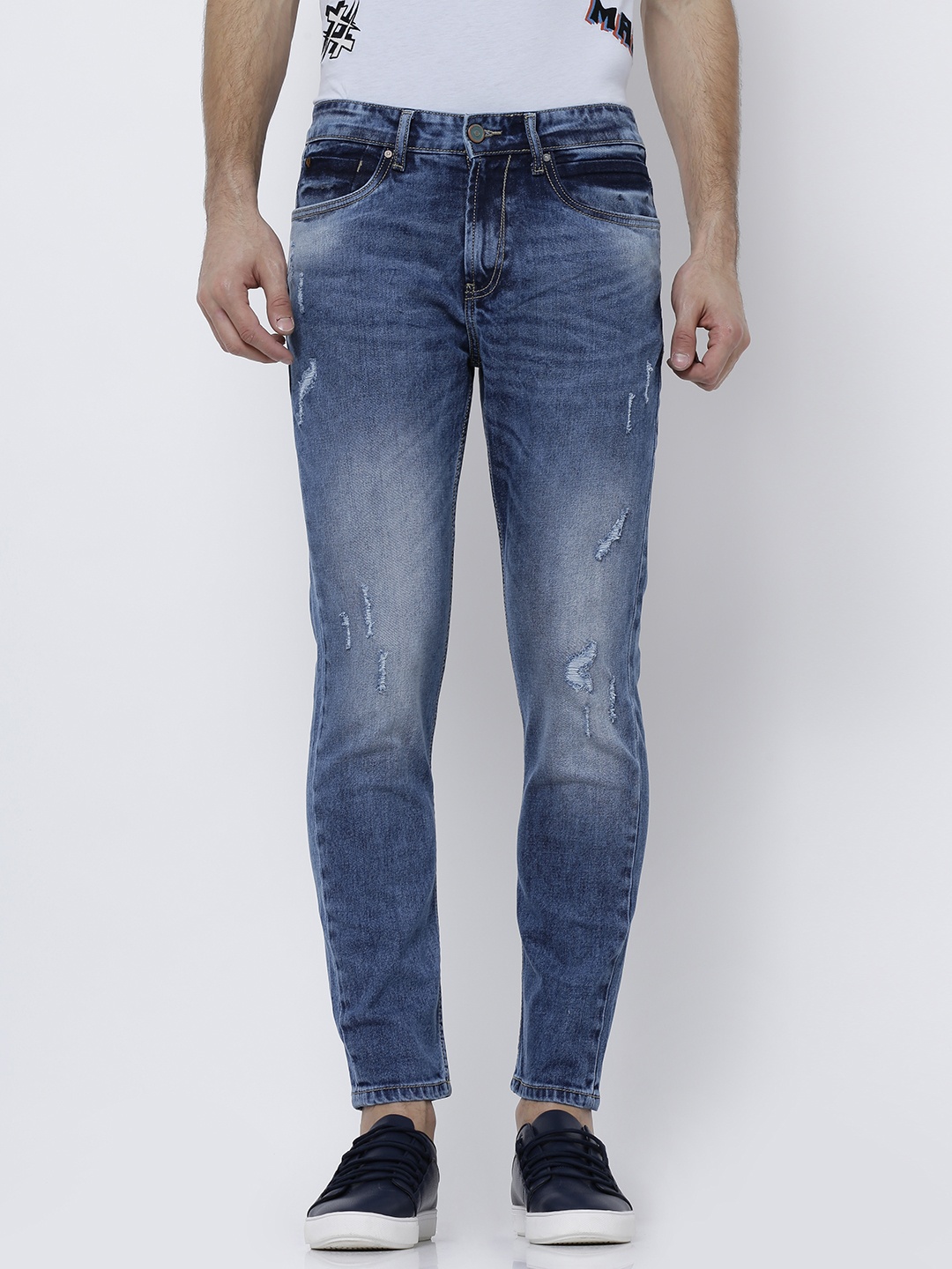 

LOCOMOTIVE Men Blue Tapered Fit Mid-Rise Mildly Distressed Stretchable Jeans