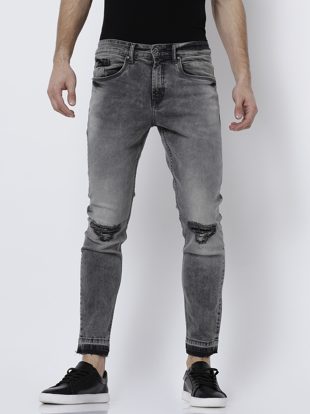 

LOCOMOTIVE Men Grey Tapered Fit Mid-Rise Mildly Distressed Stretchable Jeans