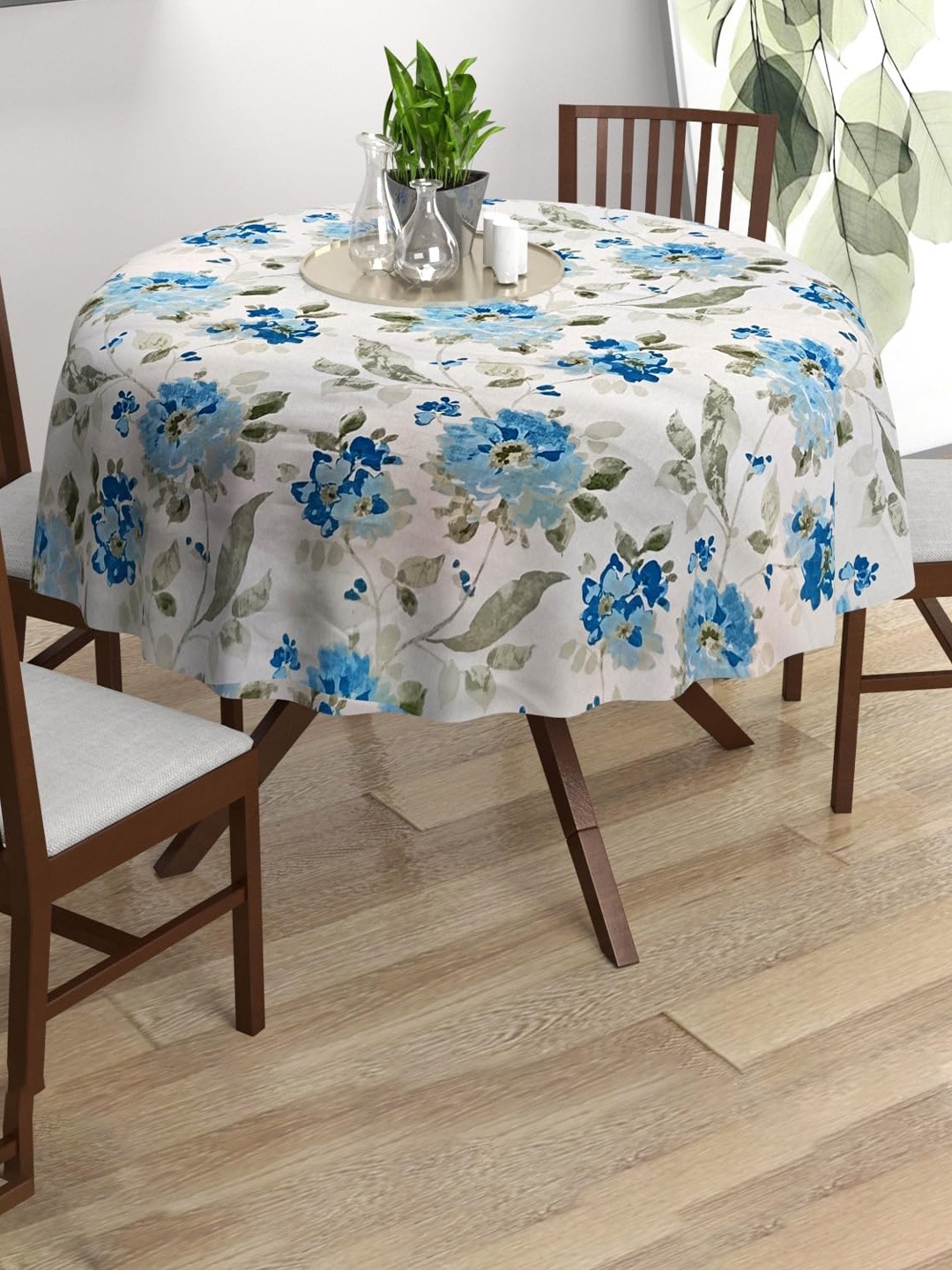 

Trance Home Linen Blue & White Printed Cotton 4 Seater Table Cloth