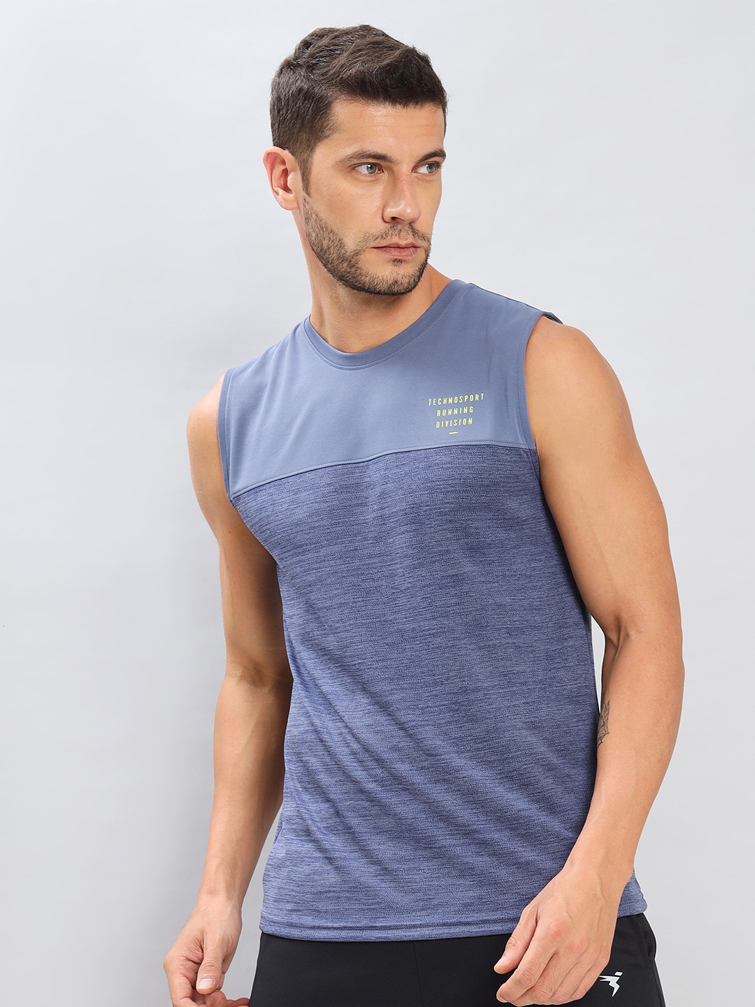 

Technosport Colourblocked Sleeveless Antimicrobial Slim Fit T-shirt, Blue