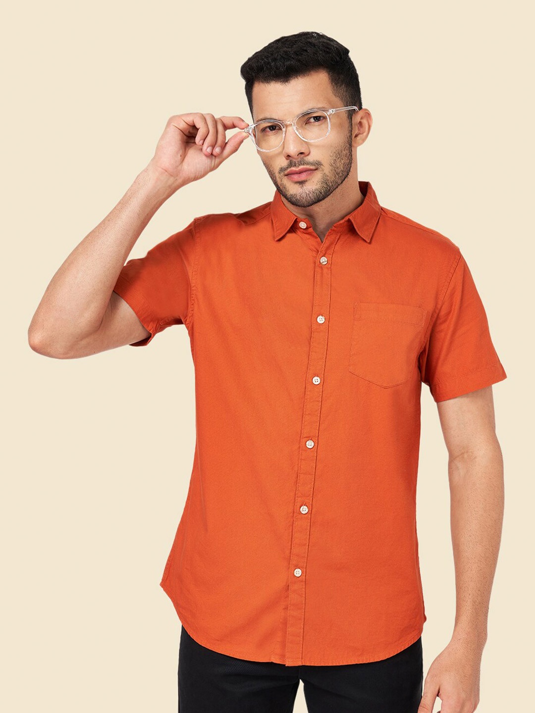

BYFORD by Pantaloons Spread Collar Cotton Slim Fit Casual Shirt, Orange