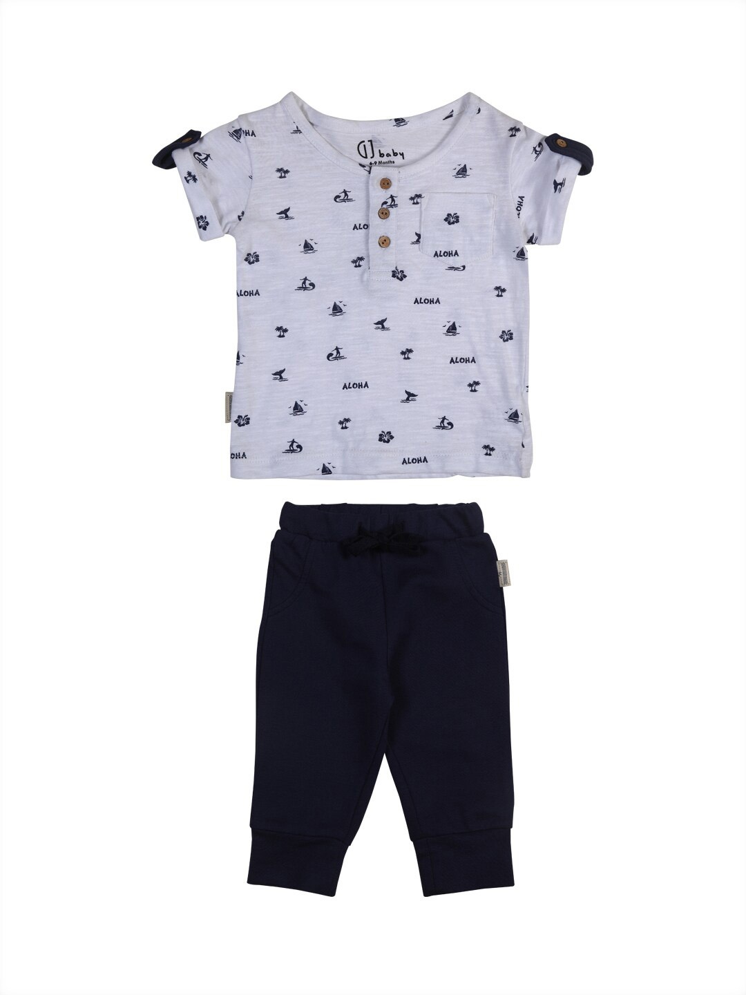 

Gini and Jony Infants Boys Conversational Printed Cotton T-shirt With Trousers, Navy blue