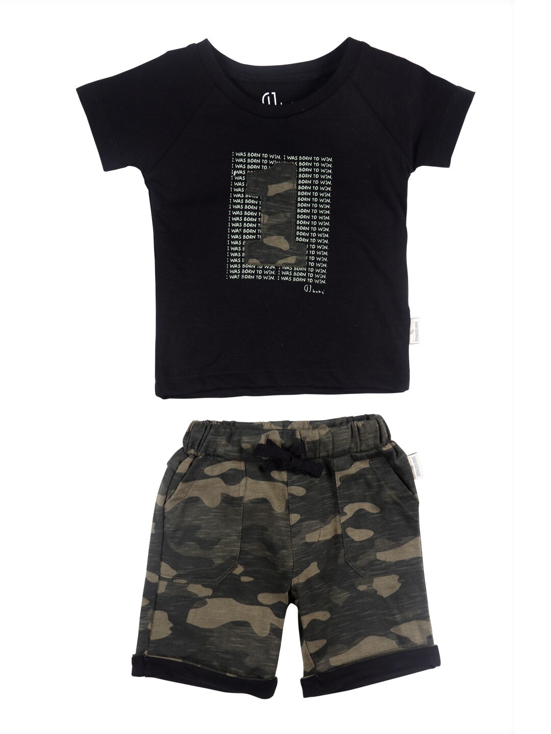 

Gini and Jony Infants Boys Printed Cotton T-shirt With Shorts, Black