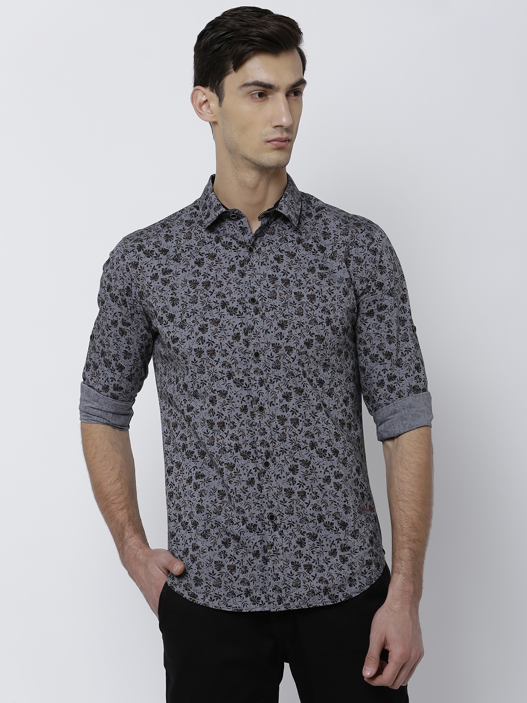 

LOCOMOTIVE Men Grey Slim Fit Printed Casual Shirt