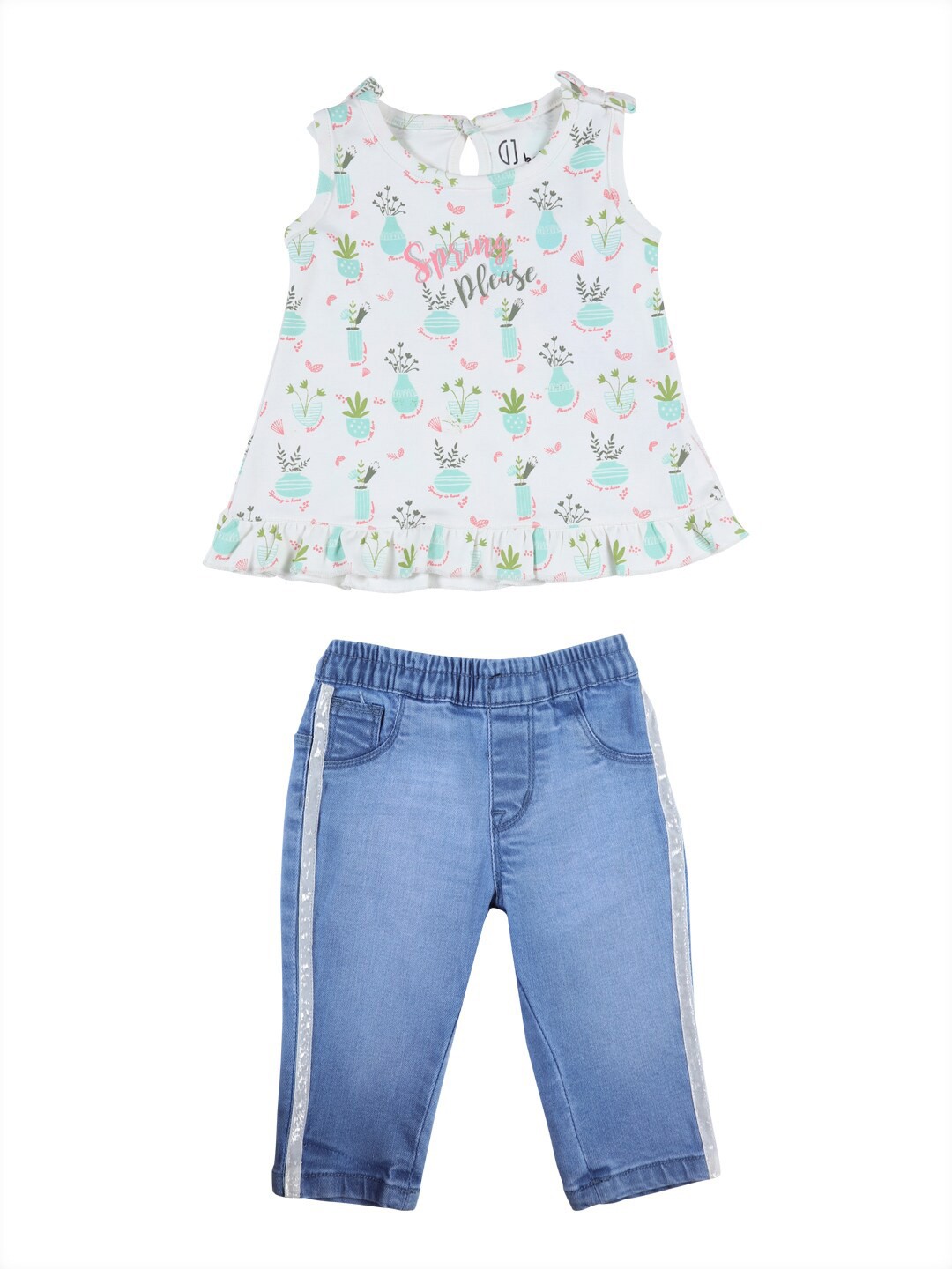 

Gini and Jony Girls Printed Pure Cotton Top with Trousers, White