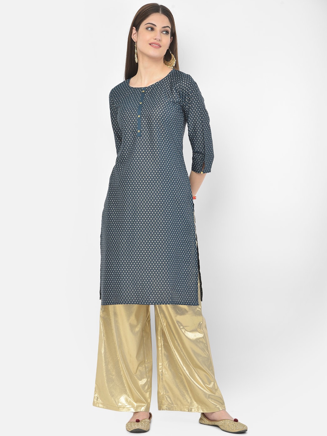

Span Floral Printed Straight Kurta, Blue