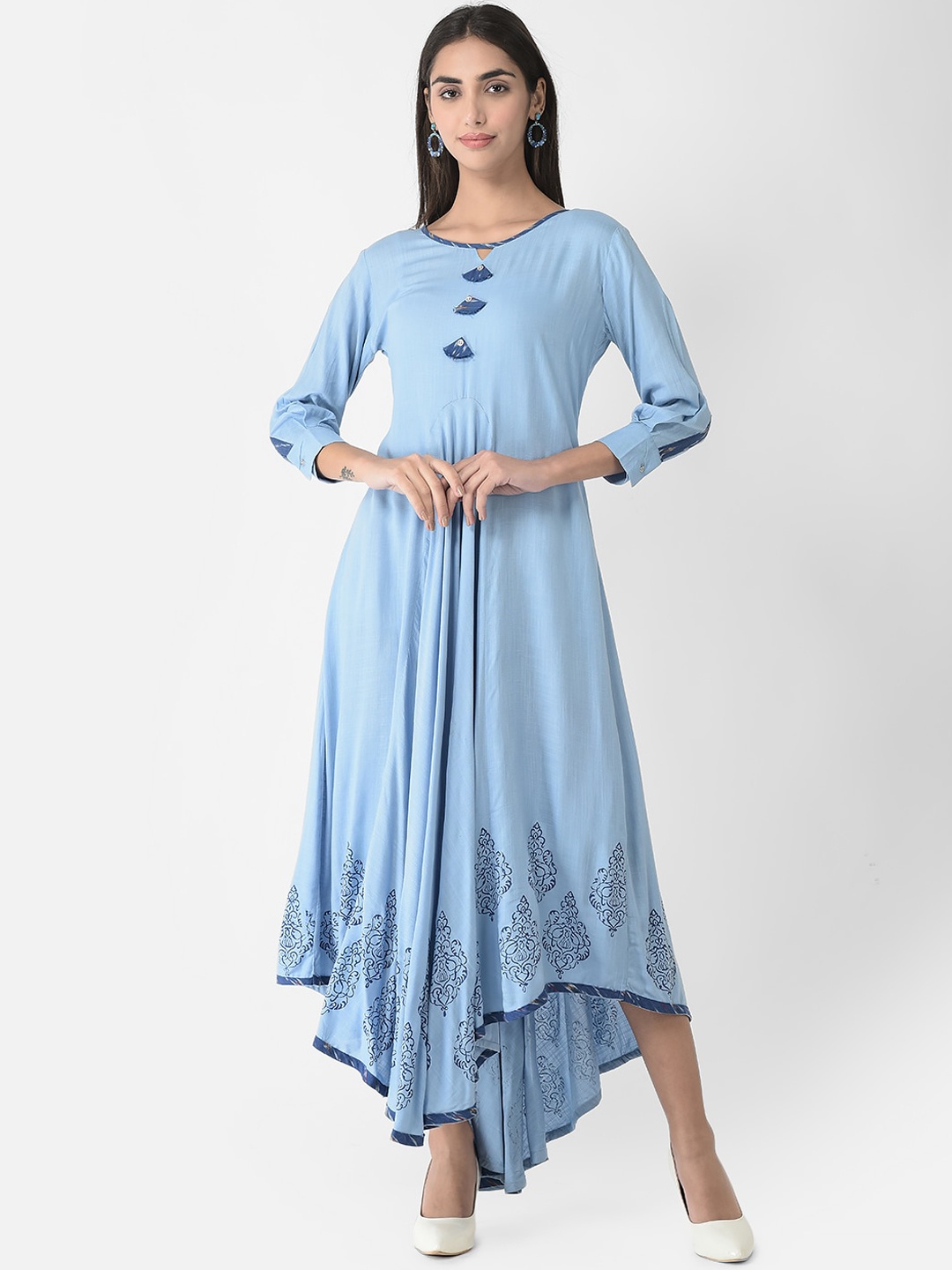 

Span Ethnic Motifs Printed A-Line Ethnic Dress, Blue