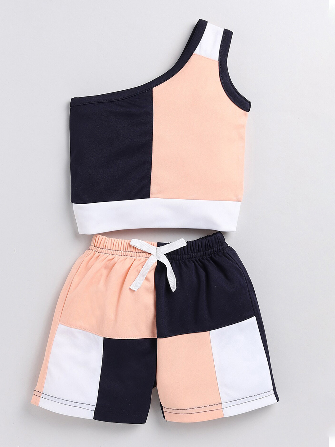 

Toonyport Girls Colourblocked One Shoulder Top with Shorts, Peach