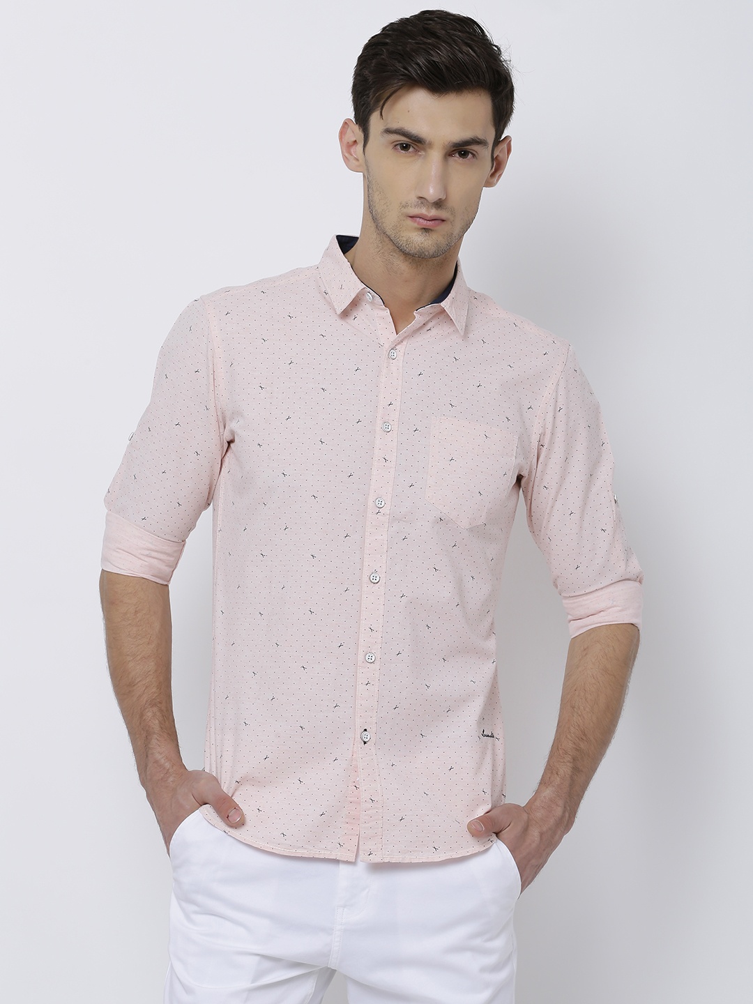 

LOCOMOTIVE Men Pink Slim Fit Printed Casual Shirt