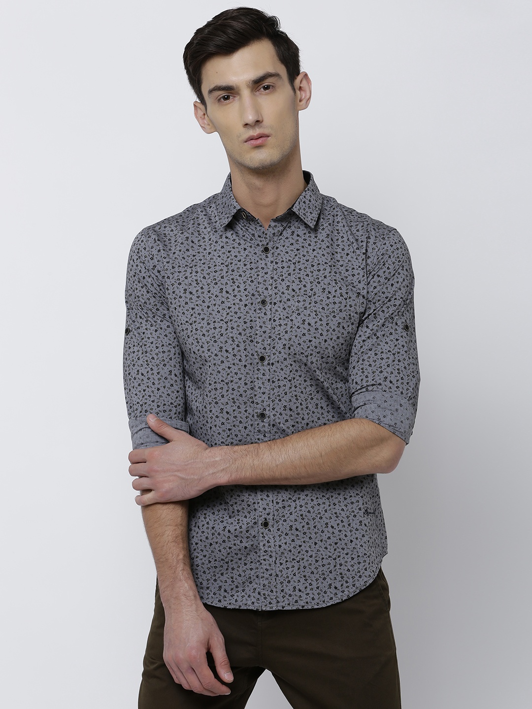 

LOCOMOTIVE Men Grey Slim Fit Printed Casual Shirt