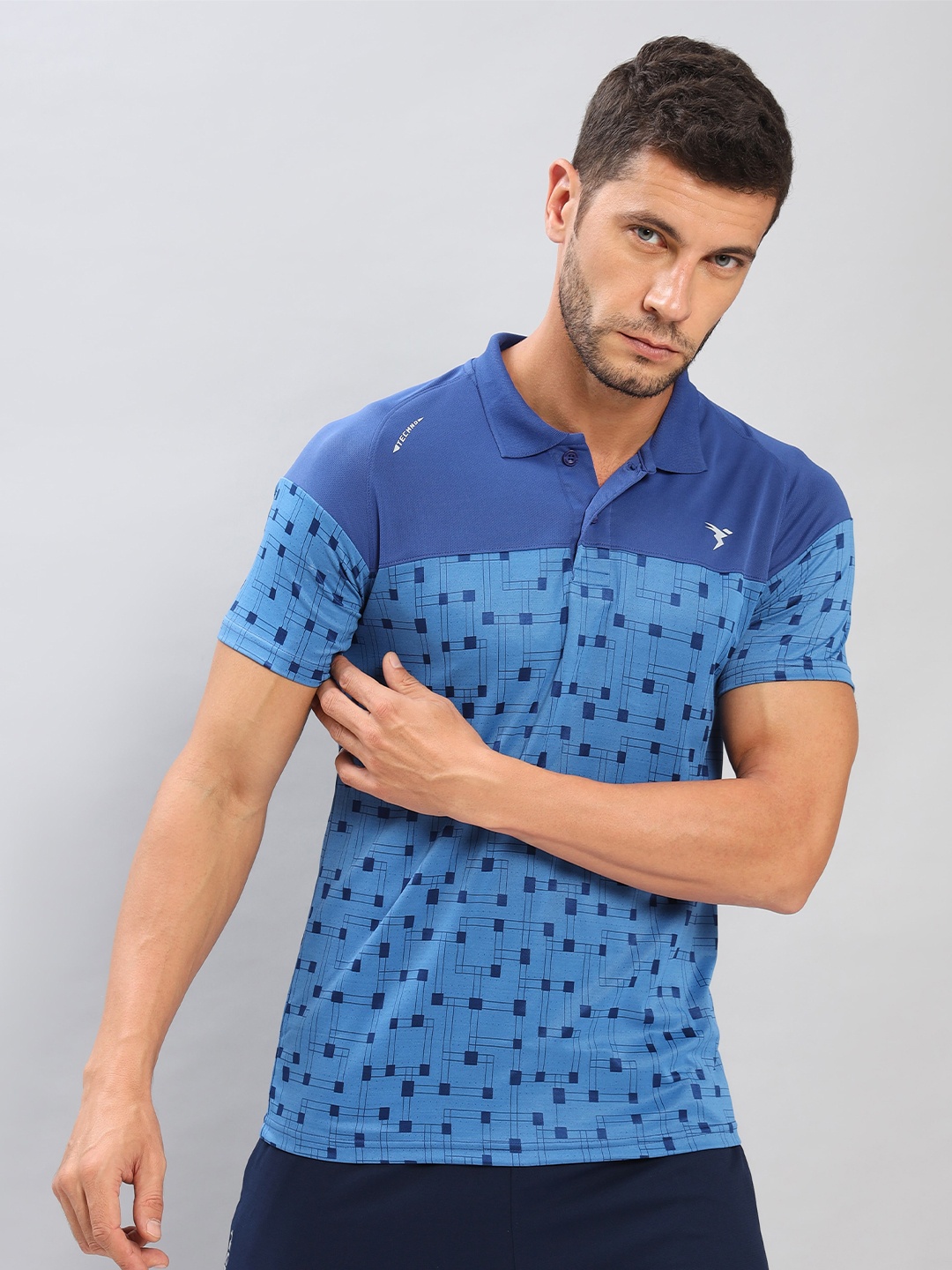 

Technosport Geometric Printed Polo Collar Slim Fit Sports T-Shirt, Blue