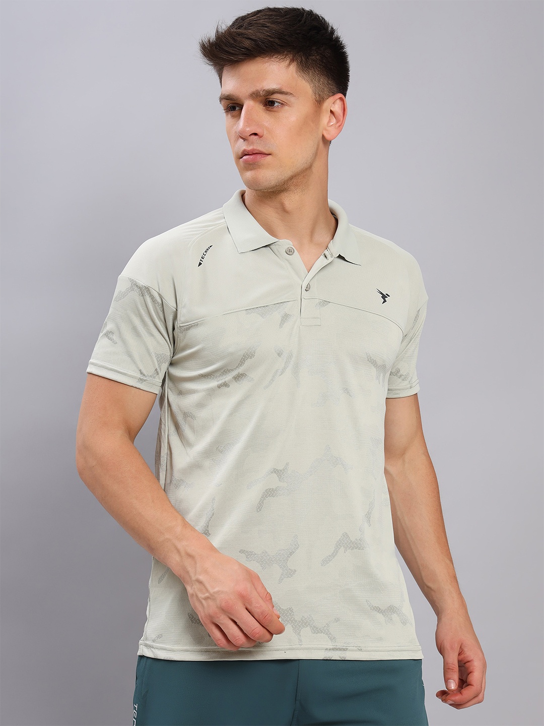 

Technosport Abstract Printed Polo Collar Slim Fit T-shirt, Green