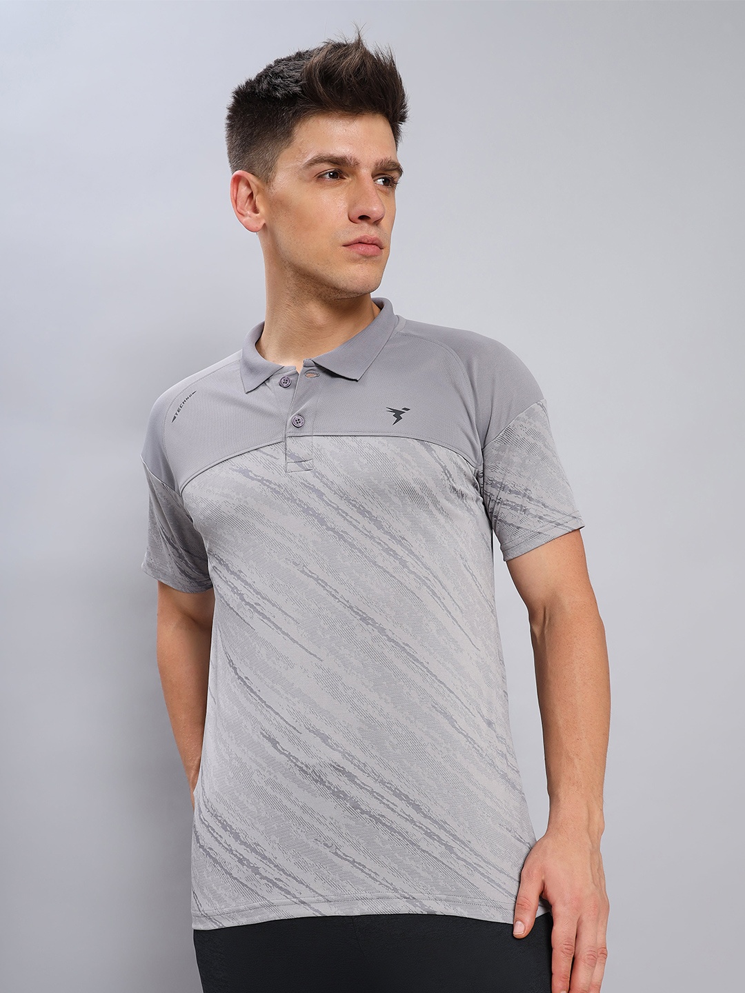 

Technosport Men Colourblocked Polo Collar T-shirt, Grey