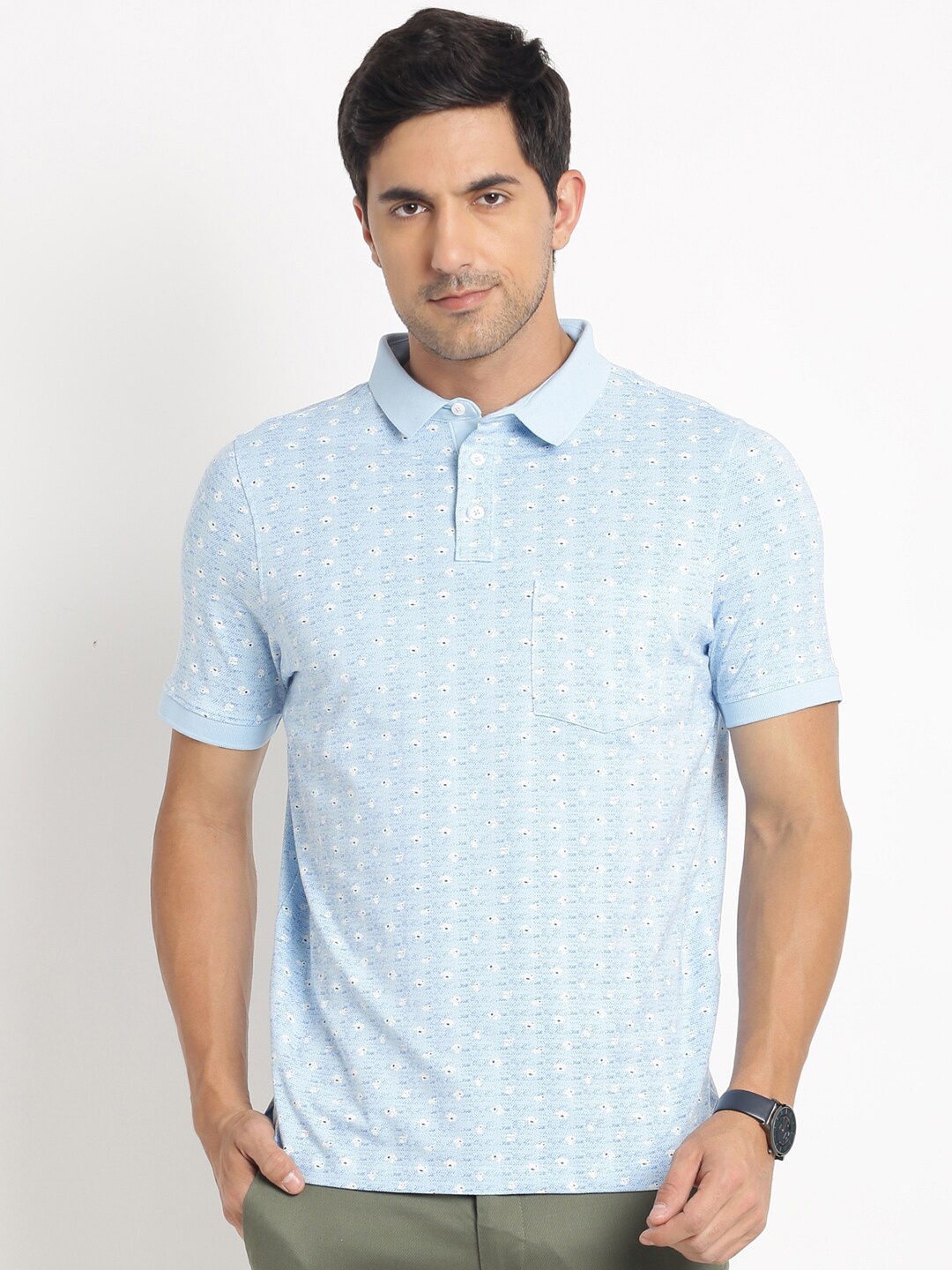 

Turtle Micro Disty Printed Polo Collar Slim Fit T-shirt, Blue