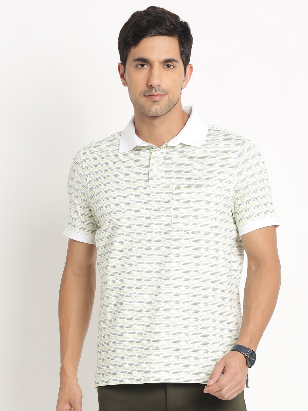 

Turtle Polo Collar Geometric Printed Slim Fit T-shirt, Green