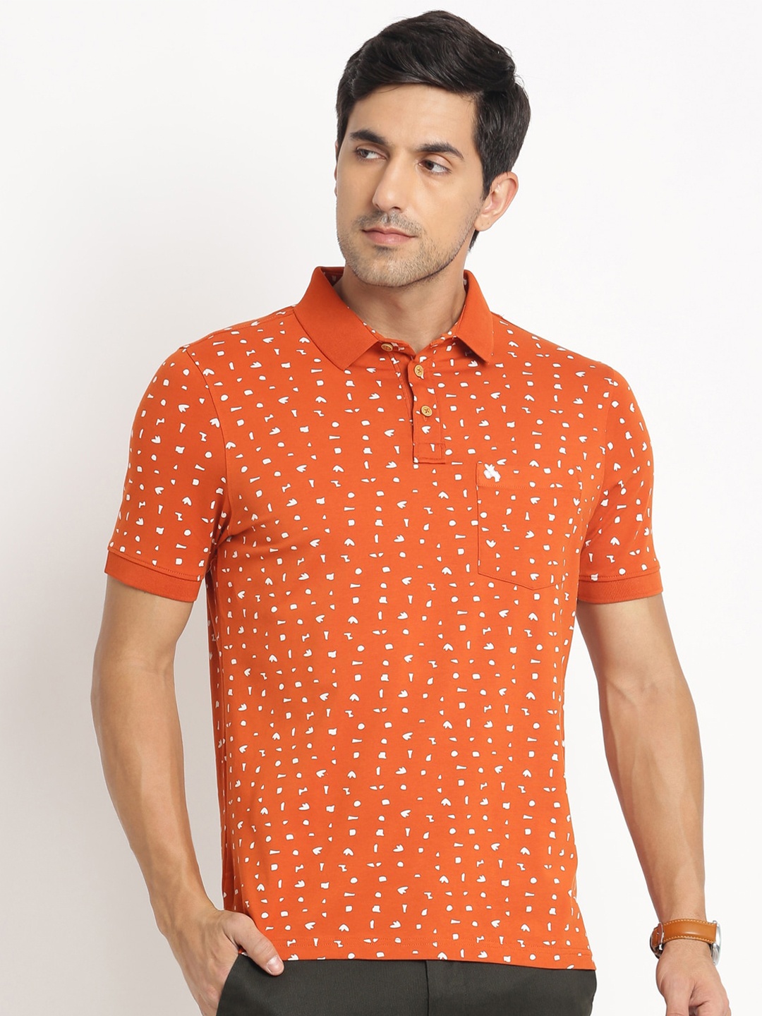 

Turtle Conversational Printed Polo Collar Slim Fit T-shirt, Orange