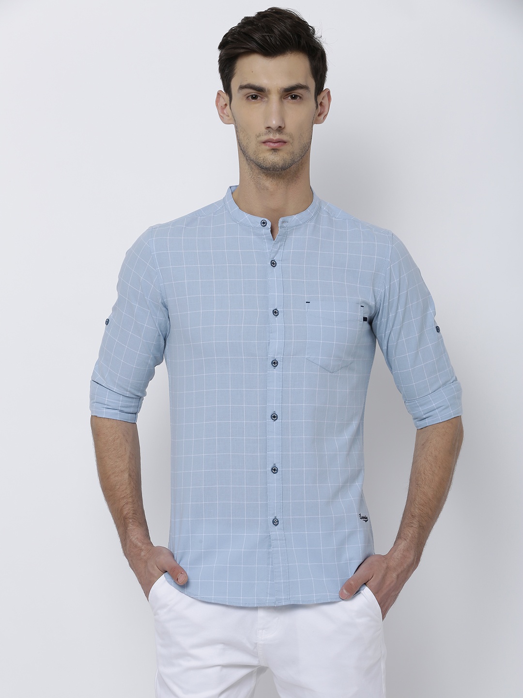 

LOCOMOTIVE Men Blue Slim Fit Checked Casual Shirt