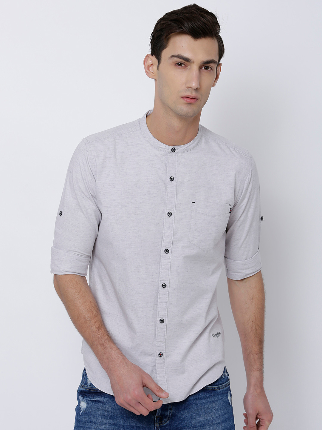

LOCOMOTIVE Men Grey Slim Fit Solid Casual Shirt
