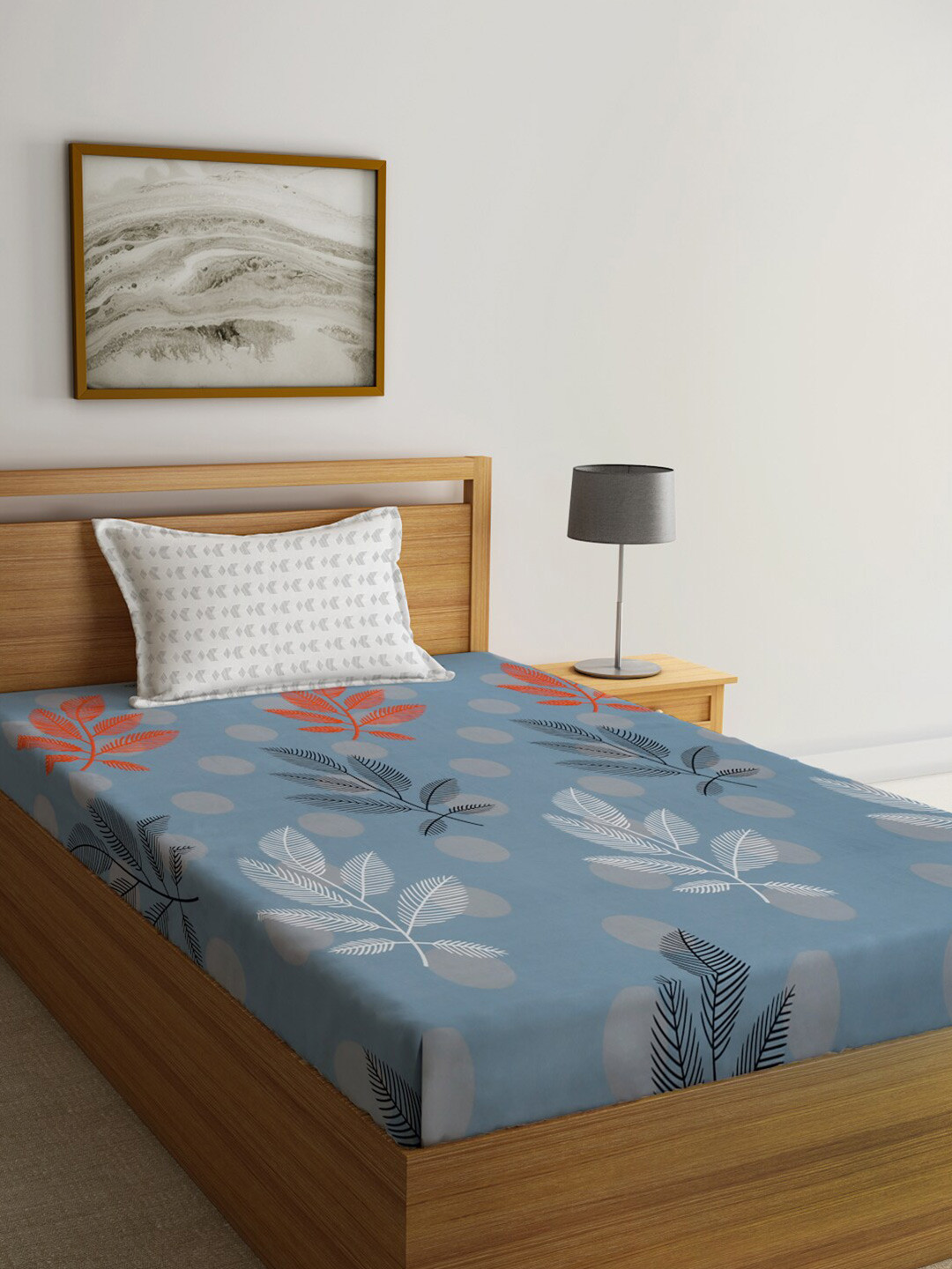 

KLOTTHE Blue & Grey Floral Printed 300TC Single Bedsheet With 1 Pillow Cover