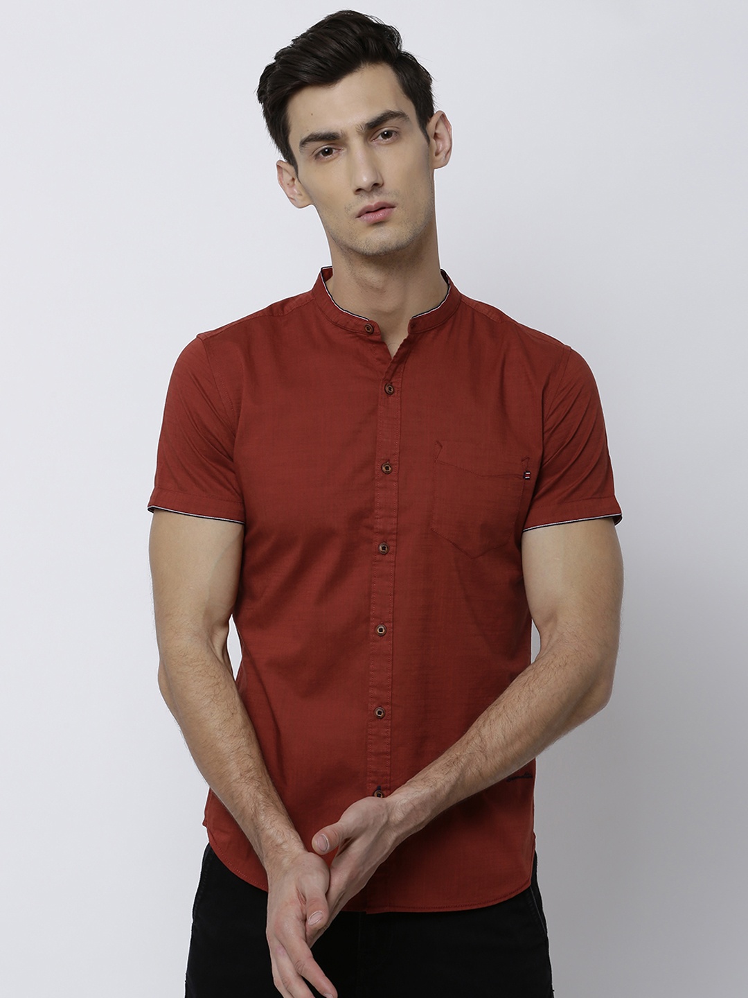 

LOCOMOTIVE Men Rust Slim Fit Solid Casual Shirt