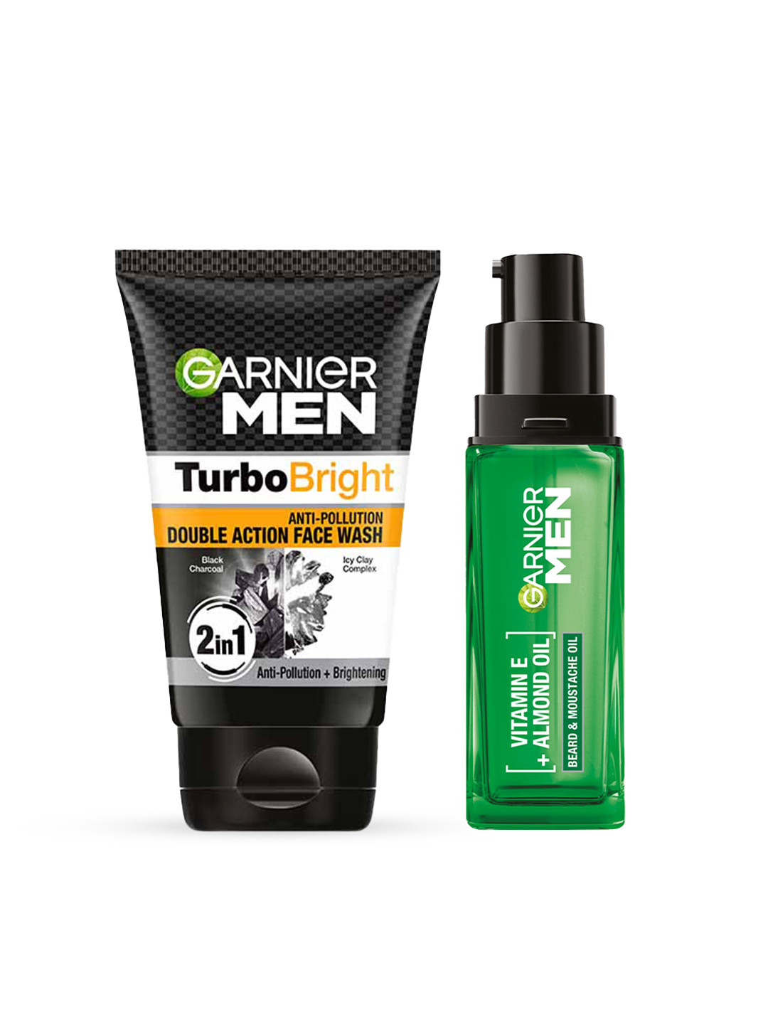 

Garnier Men Strong Beard & Moustache Oil 30ml with Power White Double Action Facewash 100g, Green