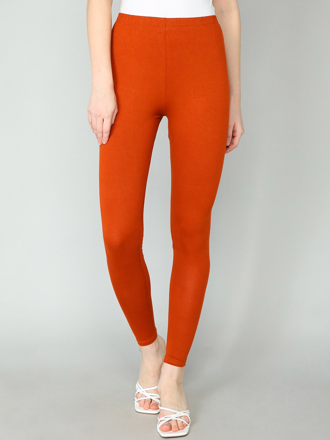 

Redden Women Bio Washed Pure Cotton Ankle Length Leggings, Rust