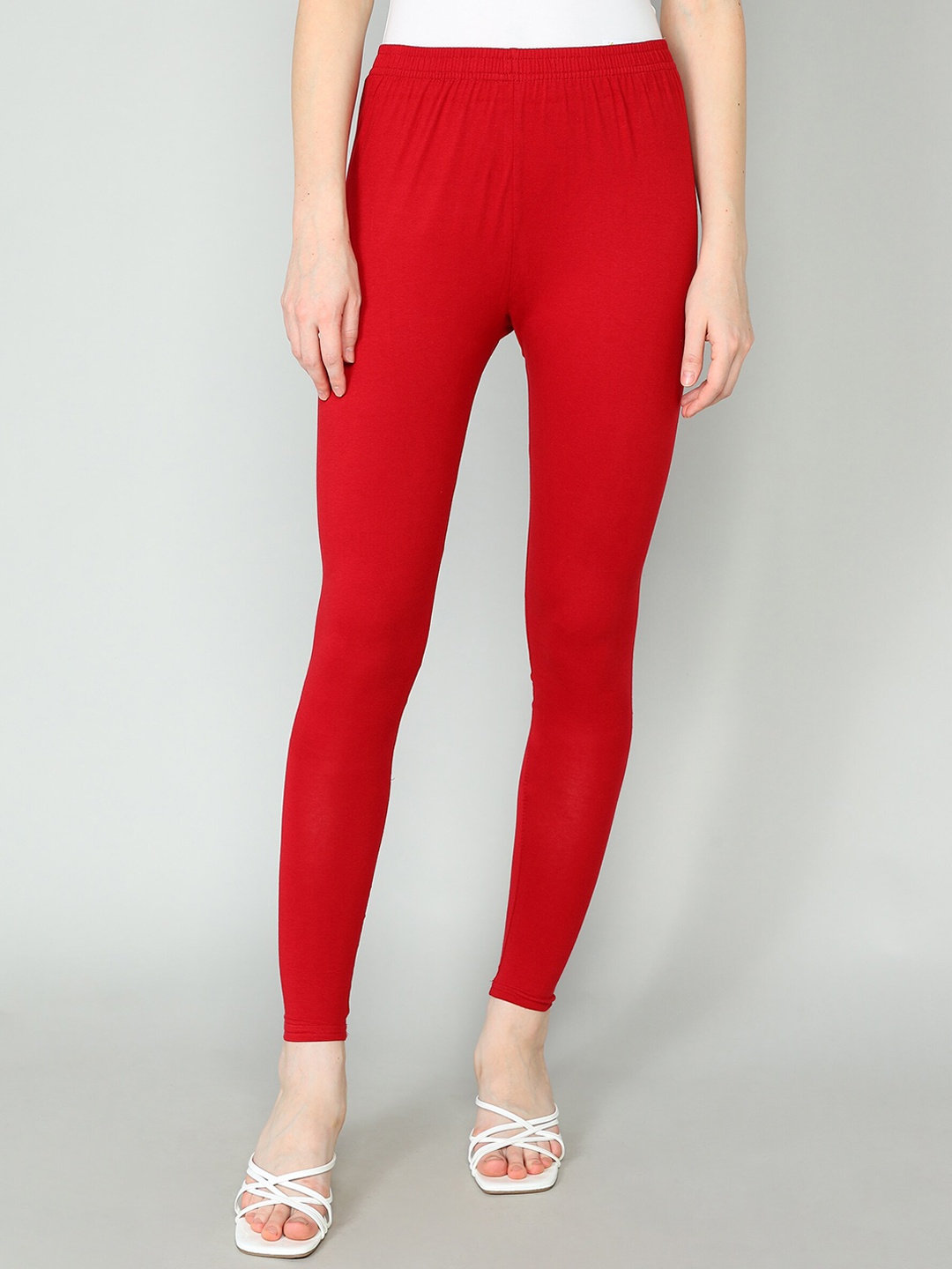 

Redden Women Bio-Washed Pure Cotton Ankle-Length Leggings, Red